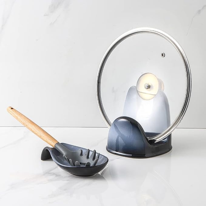 Nihow Ceramic Pot Lid Holder While Cooking for Kitchen Counter/Stove Top | Catch Water & Oil Drips,Stable & Secure,Heat Resistant,Easy to Clean & Dishwasher Safe,Space-Saving,Multi-Purpose Holder
