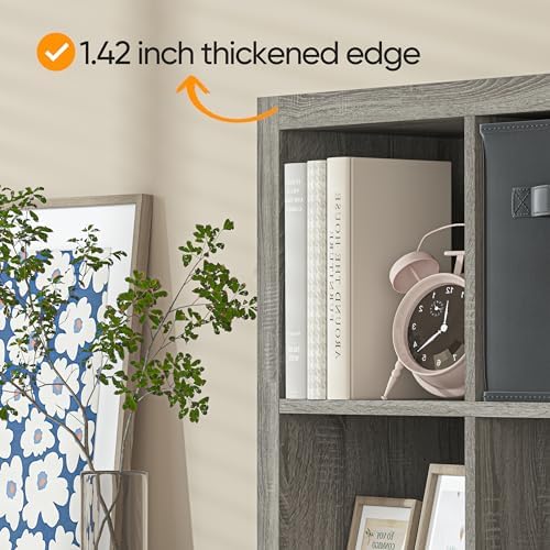 furtble Bookshelf with Storage Bin, 6-Cube Storage Organizer, Modern Wood Open Bookcase, Multifunctional Display Shelf f