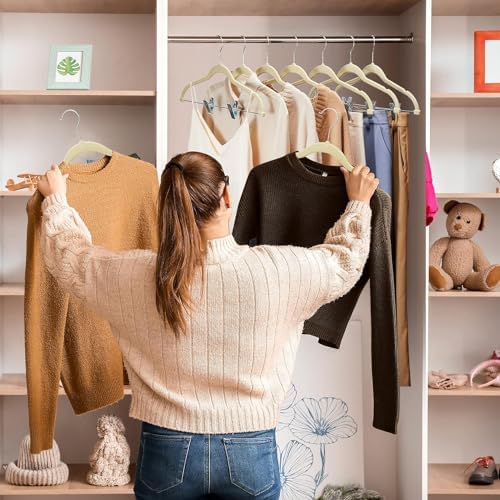 VECELO Premium Velvet Clothes Hangers Suit with Metal Clips (20 Pack)-Non Slip & Space-Saving with 1 Magic Hangers & 2 Tie Rack Excellent for Men and Women