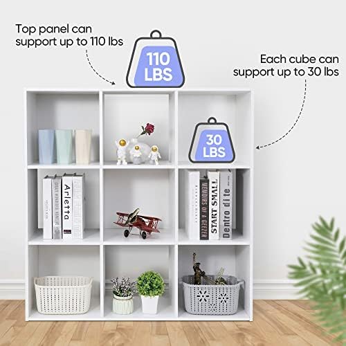 SUPER DEAL 9 Cube Storage Organizer 11 inch Cube Storage Shelf 3 x 3 Wood Bookcase Display Bookshelf with 5 Removable Ba