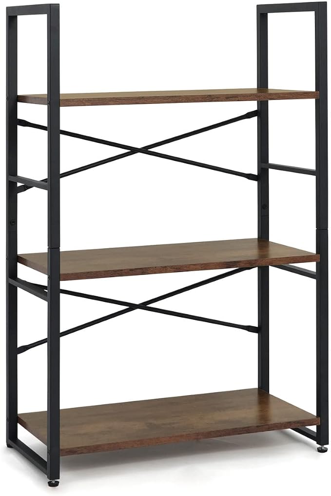 CAPHAUS 3 Tier Small Bookshelf, 24 Inch Width Free Standing Shelf, Bookcase Shelf Storage Organizer, Industrial Book Shelves for Home Office, Living Room, Rustic Oak Vintage Shelves & Metal Frame