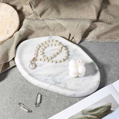 Koville Luxurious Natural Marble Vanity Tray for Home Decor, Cloud Shape Serving Stone Key Tray, 10" x 7" Marble Storage