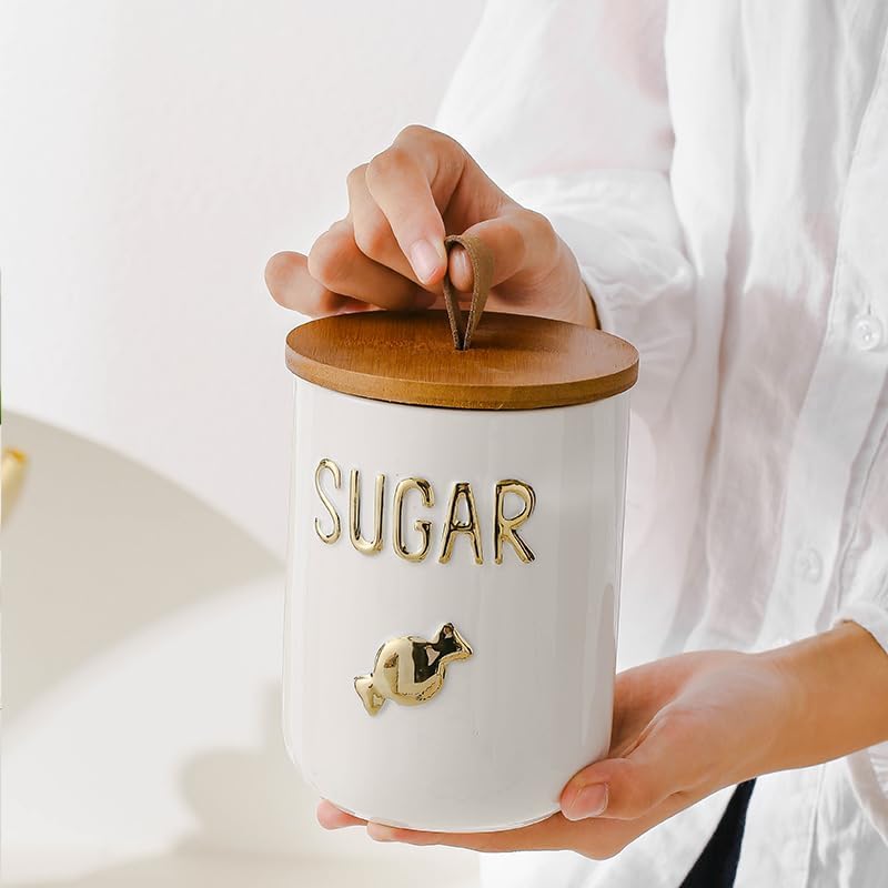 Comeon Ceramic Canister Set with Airtight Seal Bamboo Lid Silicone, 27oz Food Storage Jars for Coffee Sugar Tea, Contain