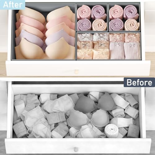 DIMJ Drawer Organizer Clothes Storage - 26 Pack Baby Dresser Organizer for Nursery, Foldable Closet Drawer Organizer Bins for Bedroom Organization, Fabric Storage Dividers for Socks, Underwears, Bras