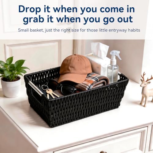 Whitmor 6500-2712-BLK Rattique Small Shelf Black Tote Basket
