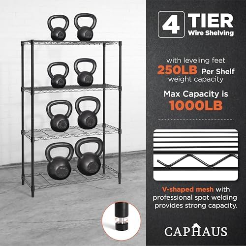 CAPHAUS 4-Tier Adjustable Height Wire Shelving Unit, Wire Rack Shelving, Metal Steel Storage Shelves, Garage Shelving St