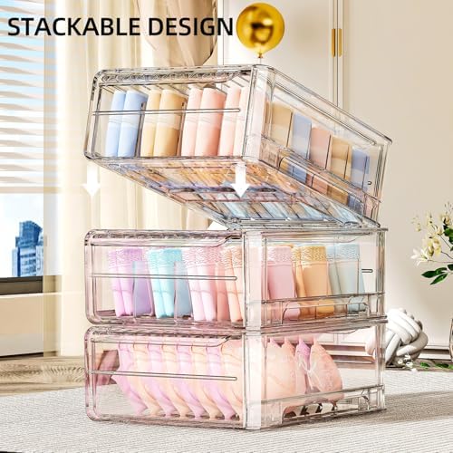 Underwear Drawer Organizer, Plastic Bra Storage Organizer for Closet, Bra Shelf Organizer, Clear Plastic Bra Drawers Sta