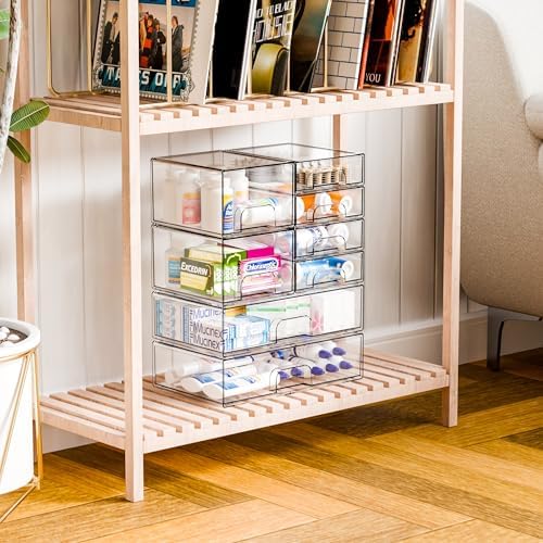 Yieach 8 Pack Clear Stackable Storage Drawers,Acrylic Drawer Organizer for Medicine,Palettes,Hair Accessories and Makeup