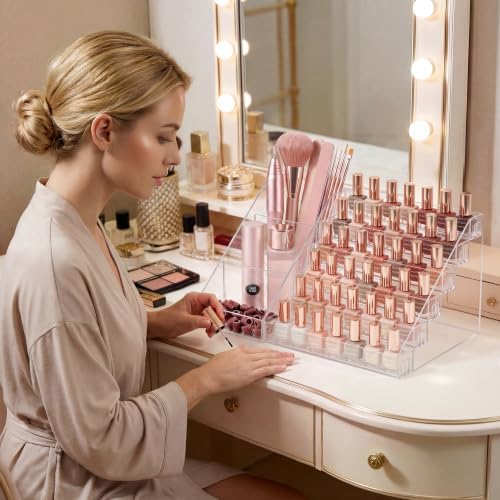 HBlife 6 Tier Nail Polish Organizer with Nail Supplies Organizer, Quick Assembly Clear Acrylic Nail Polish Holder Displa