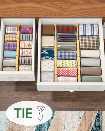 kiplant Bamboo Drawer Dividers - Adjustable Drawer Dividers for Kitchen, Clothes, Closet & Office - 8 Pack with Inserts, 13.8-18.8 Inches, Non-Slip Silicone Ends