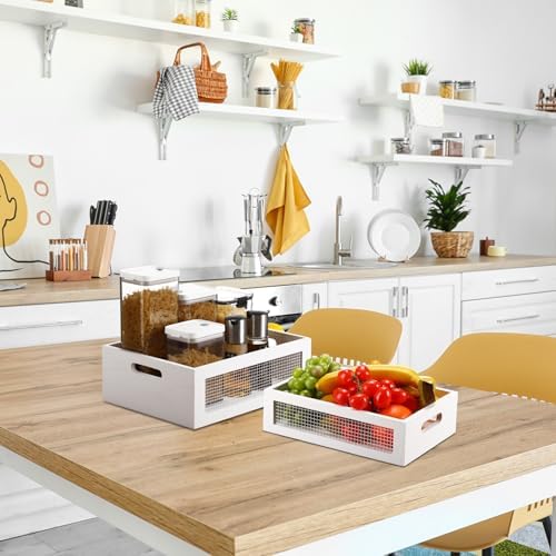 FillTouch 4 Pcs Wooden Nesting Countertop Baskets, White, Small