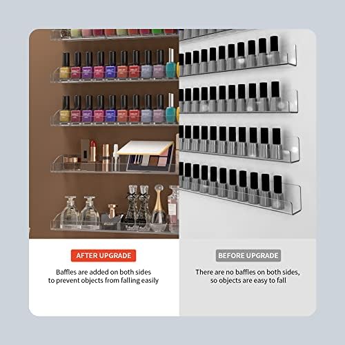 24 Inch Clear Nail Polish Wall Rack with Removable End Caps Set of 6, Acrylic Nail Polish Organizer Wall Mounted,Nail Po