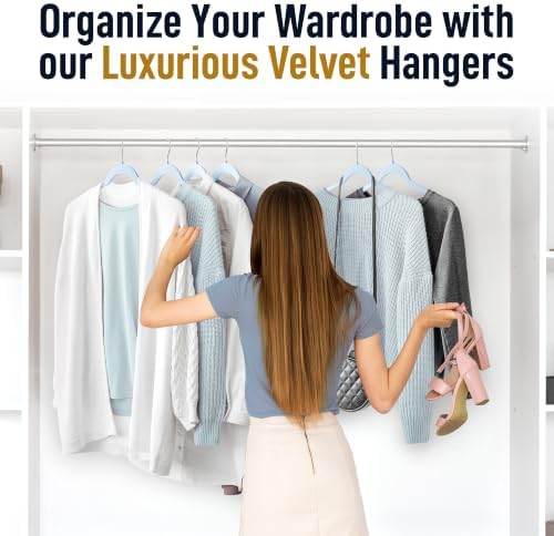 Sishynio Velvet Hangers 30 Pack, Non-Slip Slim Felt Clothes Hangers Blue