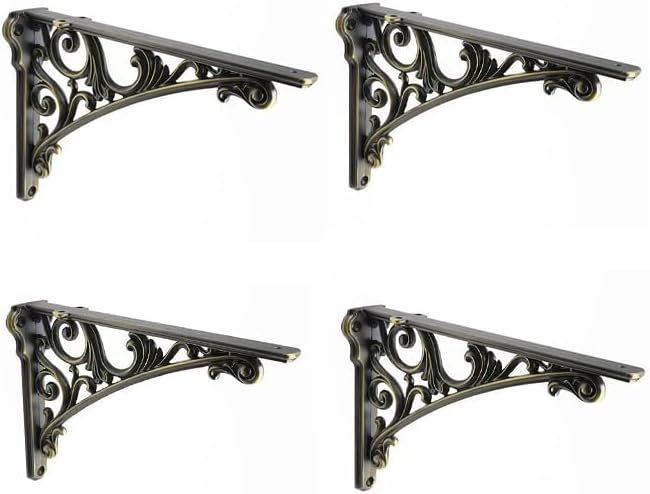Decorative Shelf Bracket 12 inch Brushed Antique Brass Brackets for Shelving Solid Heavy Duty Vintage DIY Projects Hardw