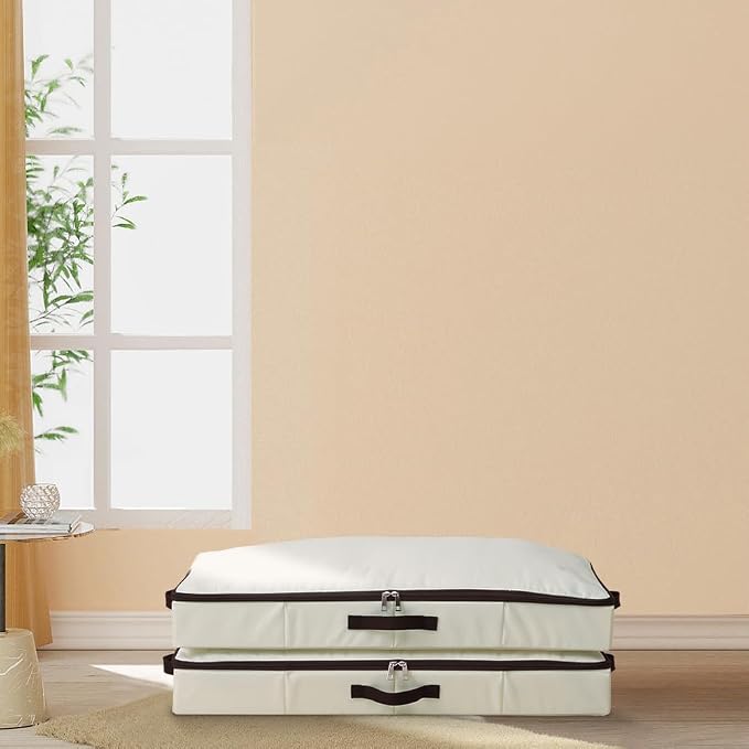 iwill CREATE PRO Low Profile Under Bed Storage Containers with Clear Label Holder, Foldable Sturdy Underbed Storage Boxes, Closet Organizers for Seasonal Clothes, Bedding, Shoes (Beige, 29.5*15*4")