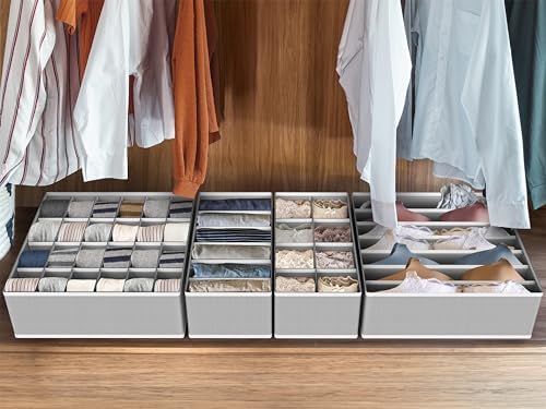 Simple Houseware 4-Pack Drawer Organizer Set for Underwear/Socks/Bra, Gray