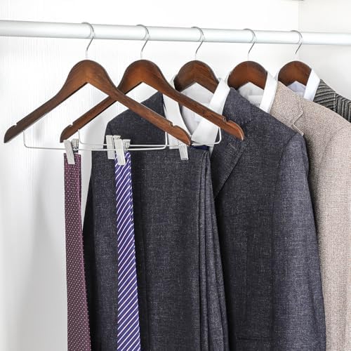 TOPIA HANGER Wooden Suit Hangers with Adjustable Metal Clips (20 Pack), Solid Wood Clothes Hangers, 360° Swivel Hook, Premium Retro Finish Pants Hangers for Clothes Coat, Jeans, Blouse-CT28A20