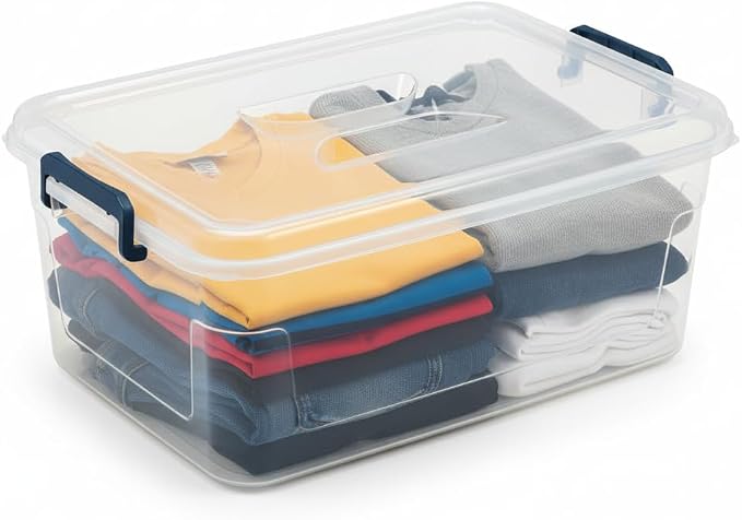Tribello Clear Storage Bins with Lids, Stackable Plastic Storage Containers for Home Organization – Totes for Closet and Underbed Storage, 16 Quarts