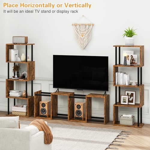 IBUYKE 5-Tier Tall Bookshelf,S-Shaped Geometric Bookcase,Brown WBC015H