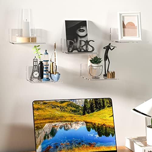 Sezanrpt 6 Inches Acrylic Small Wall Shelves 2 Pack, Floating Shelf for Wall Mounting, Acrylic Display Ledges for Funko Pop Figures, Home Décor, Living Room, Gaming Room, Plants(6 inch, Clear)