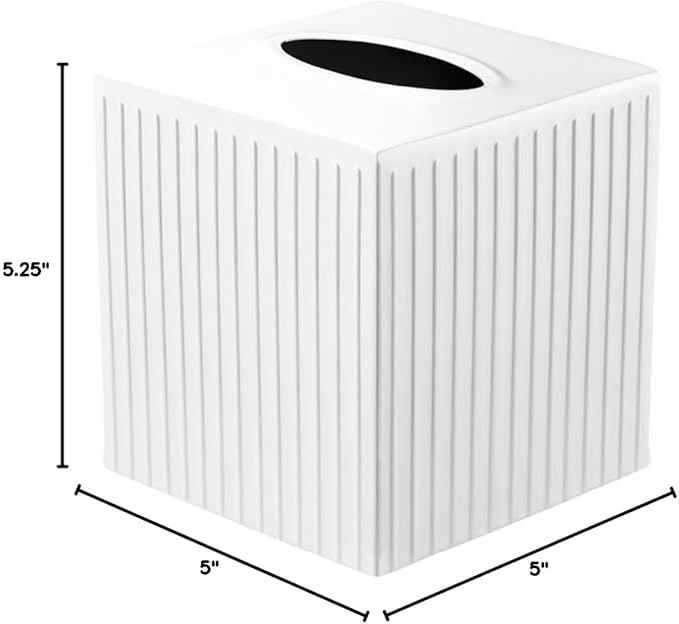 Monarch Abode Tissue Box Cover Square – Handcrafted Ridge Embossed White Metal Tissue Holder Box for Bathroom Accessory, Aesthetic Decorative Facial Napkin Cube for Modern Home Decor