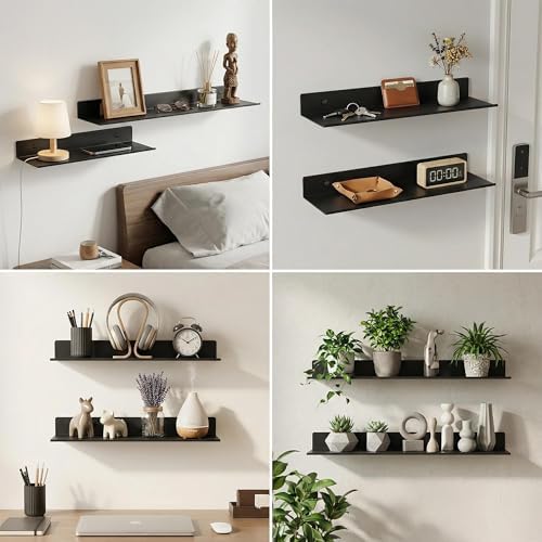 Z metnal Bathroom Shelf, Small Floating Wall Shelves, Decorative Ledge Shelf, Aluminum, Wall Mounted, Matt Black, 16/12/