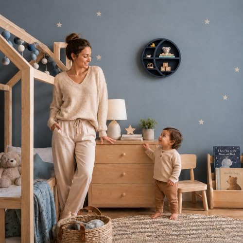 Wooden Crescent Moon Shelf Wall Decor — Aesthetic Floating Crystal Display Holder & Hanging Wall Organizer for Bedroom,