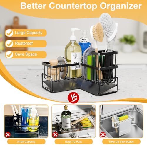TEAMOLA Kitchen L-Shaped Sponge Holder - Large Metal Sponge Sink Caddy
