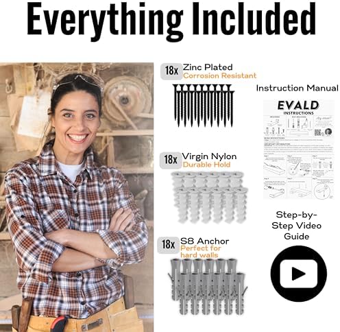 EVALD Floating Shelf Brackets w/ Lip | Hidden Black Carbon Steel Brackets for 8-inch Board (7 2/7" True Size) Kitchen, N