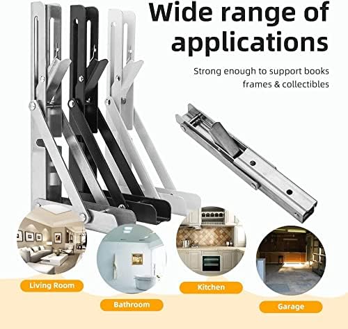 4Pcs 8" Folding Shelf Brackets, Shelf Brackets Max. Load 220 lb Collapsible Heavy Duty Stainless Steel DIY Wall Mounted