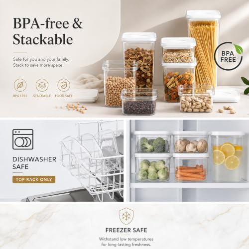 Smart Seal Airtight Food Storage Containers Set of 3, Extra Large 3.6L Pantry Containers for Cereal, Flour, Rice & Dry Food, Stackable BPA-Free Clear Canisters with Twist Lock Lids, White, 122 oz