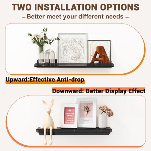 Qukaka 15" Floating Shelves for Wall, 3 Pack Clear Black Display Ledges