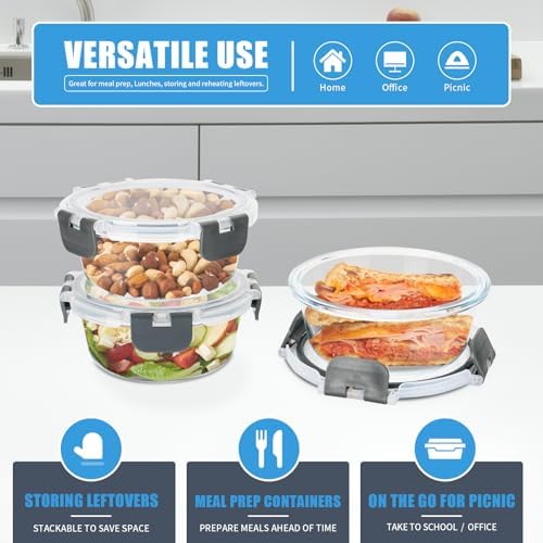 GULFLIN 12 Pack Small Glass Food Storage Containers with Lids Airtight, 13oz Leak-Proof Meal Prep Containers Set, Freezer to Microwave Safe, Dishwasher Safe