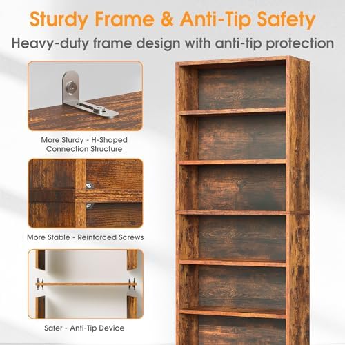 Sweetcrispy Tall Bookshelf, Book Shelf, Storage Organizer
