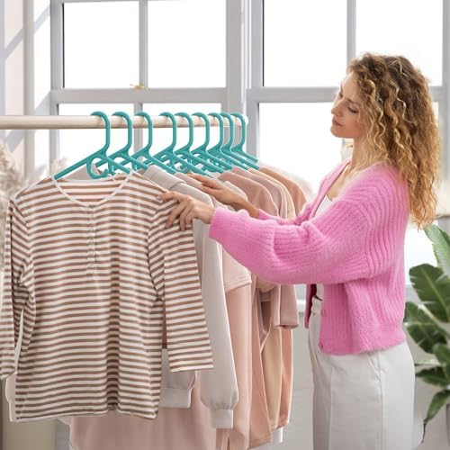 NEATERIZE Thick Heavy Duty Hangers - Aqua Plastic Clothes Hangers 24 Pack - Great for Coat Hanger, Jackets Jeans & Suit Hanger for Closet - New Apartment Essentials Percheros Ganchos para Colgar Ropa