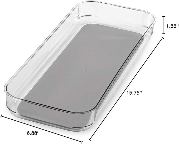 madesmart Bin - 15.75 x 6.88 in, Light Grey, Clear Soft Grip Collection, Soft-grip Lining, Non-slip Feet, BPA-free (Pack of 6)