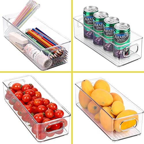 Stackable Plastic Food Storage Bin with Handles for Kitchen Pantry, Cabinet, Refrigerator, Freezer - Organizer for Fruit
