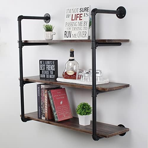 MBQQ Industrial Retro Pipe Shelf 36in 3 Tier Wall Mounted,Rustic Floating Shelves,Farmhouse Kitchen Bar Shelving,Home De