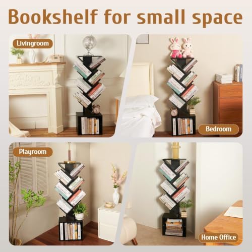 7-Tier Tree Bookshelf with Reading Planner & Activity Panel, Small Bookcase