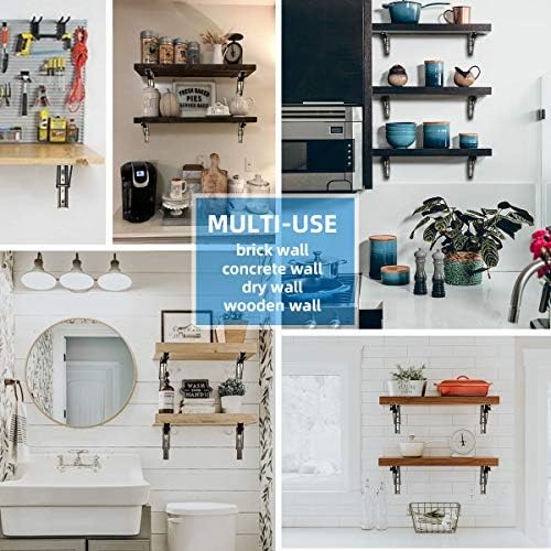 Folding Shelf Brackets 16 Inch, Heavy Duty Stainless Steel Collapsible Hinges Wall Mounted Angle L Bracket for Floating