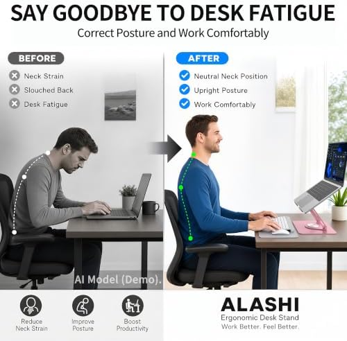 ALASHI 360° Rotating Laptop Stand, Multi-Angle, 10-17", Pink