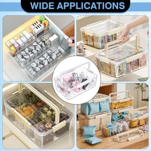 Large Cable Storage Box with Lid Clear Power Cords Organizer 4 Adjustable Dividers Case Desktop Cable Management Box for