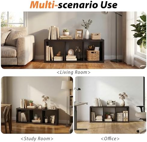 WannabeMyself【2026 Wooden Thick Frame】 3 Cube Storage Organizer with Anti-Tipping Kits, Reversible Open Back Book Shelf,