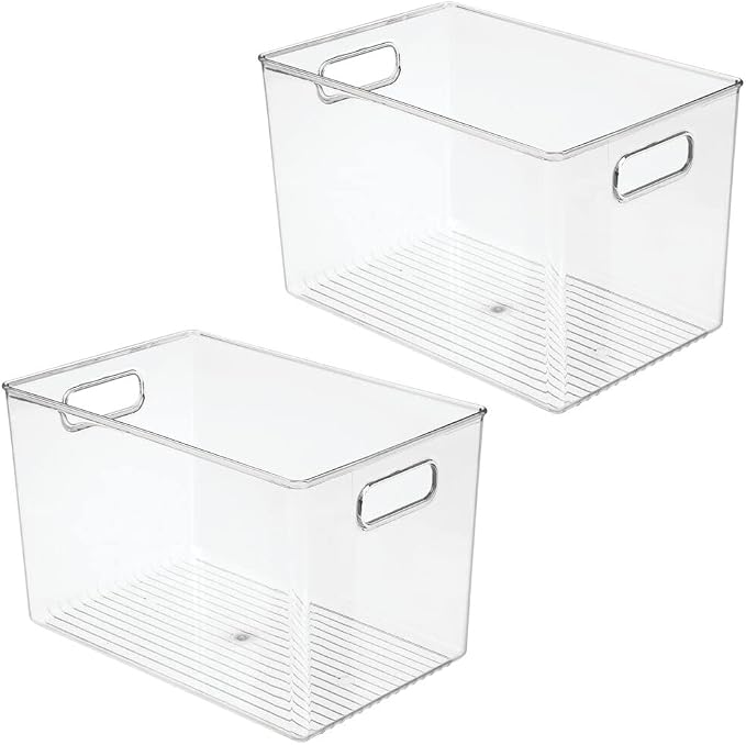 mDesign Deep Plastic Home Storage Organizer Bin for Cube Furniture Shelving in Office, Entryway, Closet, Cabinet, Bedroom, Laundry Room, Nursery, Kids Toy Room - 12" x 8" x 7.5" - 2 Pack - Clear