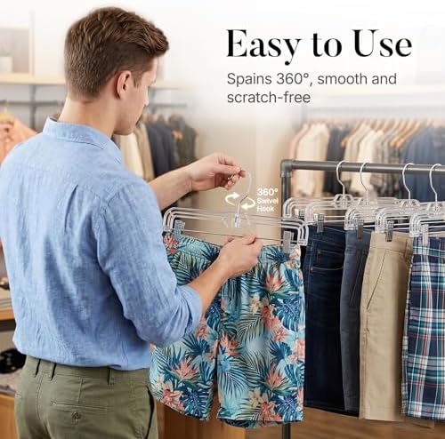 HOUSE DAY Clear Pants Hangers with Clips 12 Pack, Plastic Skirt Hangers