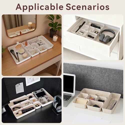 16-Piece Felt Desk Drawer Organizer Tray Set in 4-Sizes, Oatmeal
