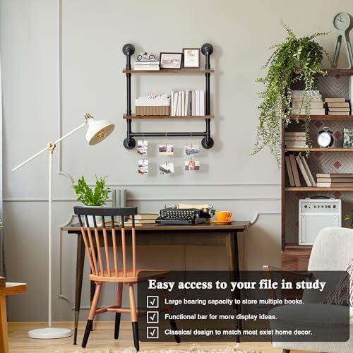 Merapi 24" 2 Tier Industrial Floating Shelves with Tower Bar