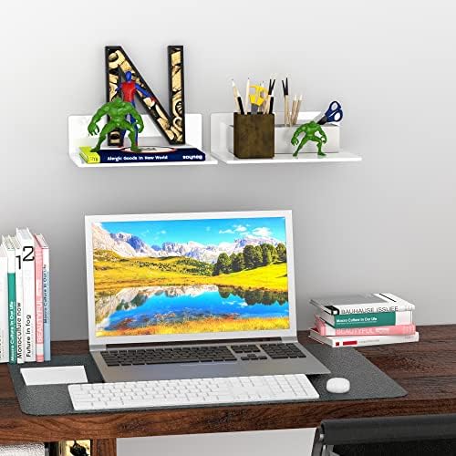 Sezanrpt 9 Inches Acrylic Wall Shelves 2 Pack, Floating Shelf for Wall Mounting, Acrylic Display Ledges for Funko Pop Figures, Home Décor, Living Room, Gaming Room, Plants(9 inch, White)