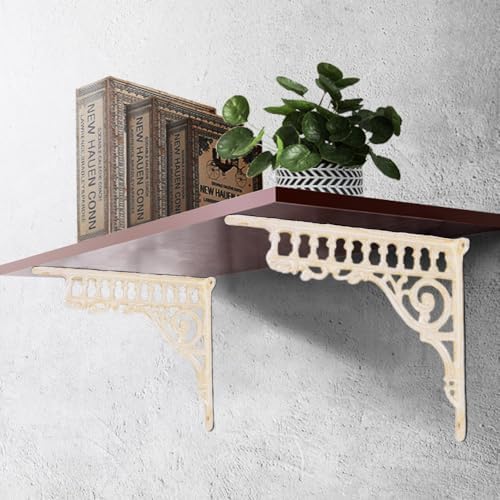 2PCS Cast Iron European Style Wall Shelf Brackets, 10.6in(L), White