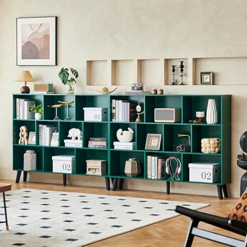 LEYAOYAO 10 Cube Bookshelf,Mid-Century Modern Bookcase with Legs,Dark Green